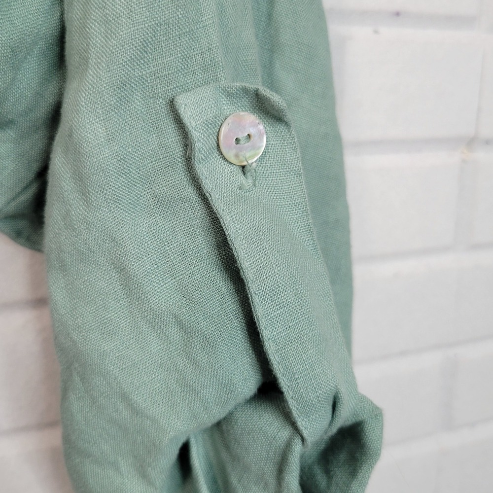 Terzo Millennio Tunic Top L Green Linen Roll Tab Minimalist Lagenlook Italy - Picture 4 of 8